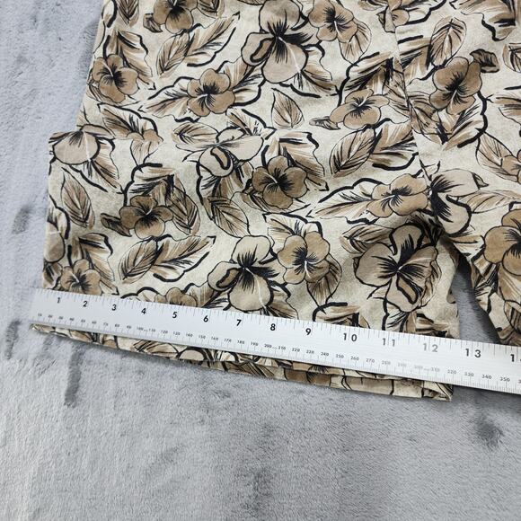 Vintage 80s Basic Editions Shorts Womens M Brown Floral Hawaiian Cotton Pull On - Picture 8 of 9